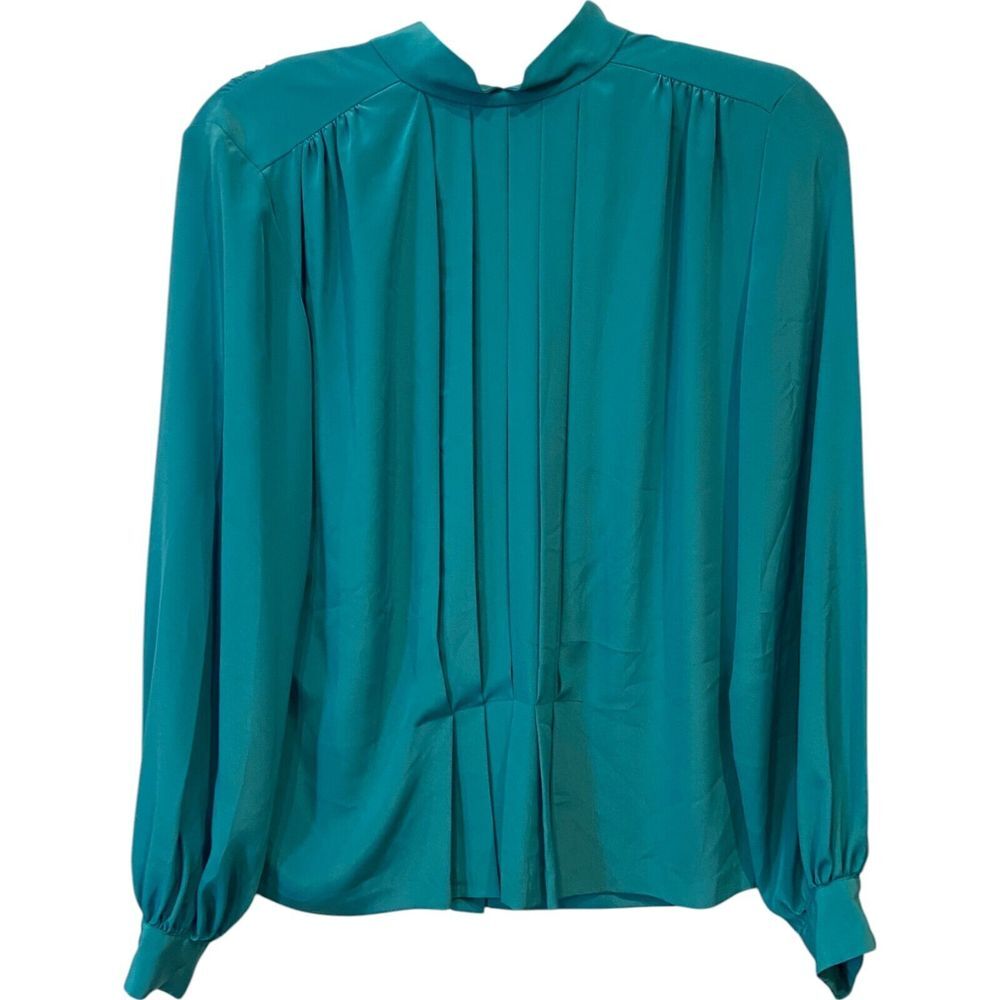 Liz Claiborne Tunic Top Blouse Teal Green Womens‎ Size 6 Mock Neck Pleated Chic